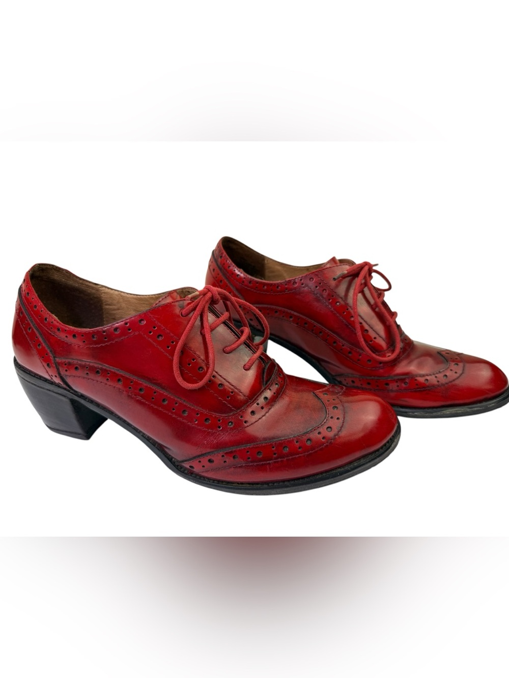 Miz Mooz Nash Red Shoes Wingtip Oxfords Leather Block Heels Lace Up Women’s 11 - Picture 5 of 10